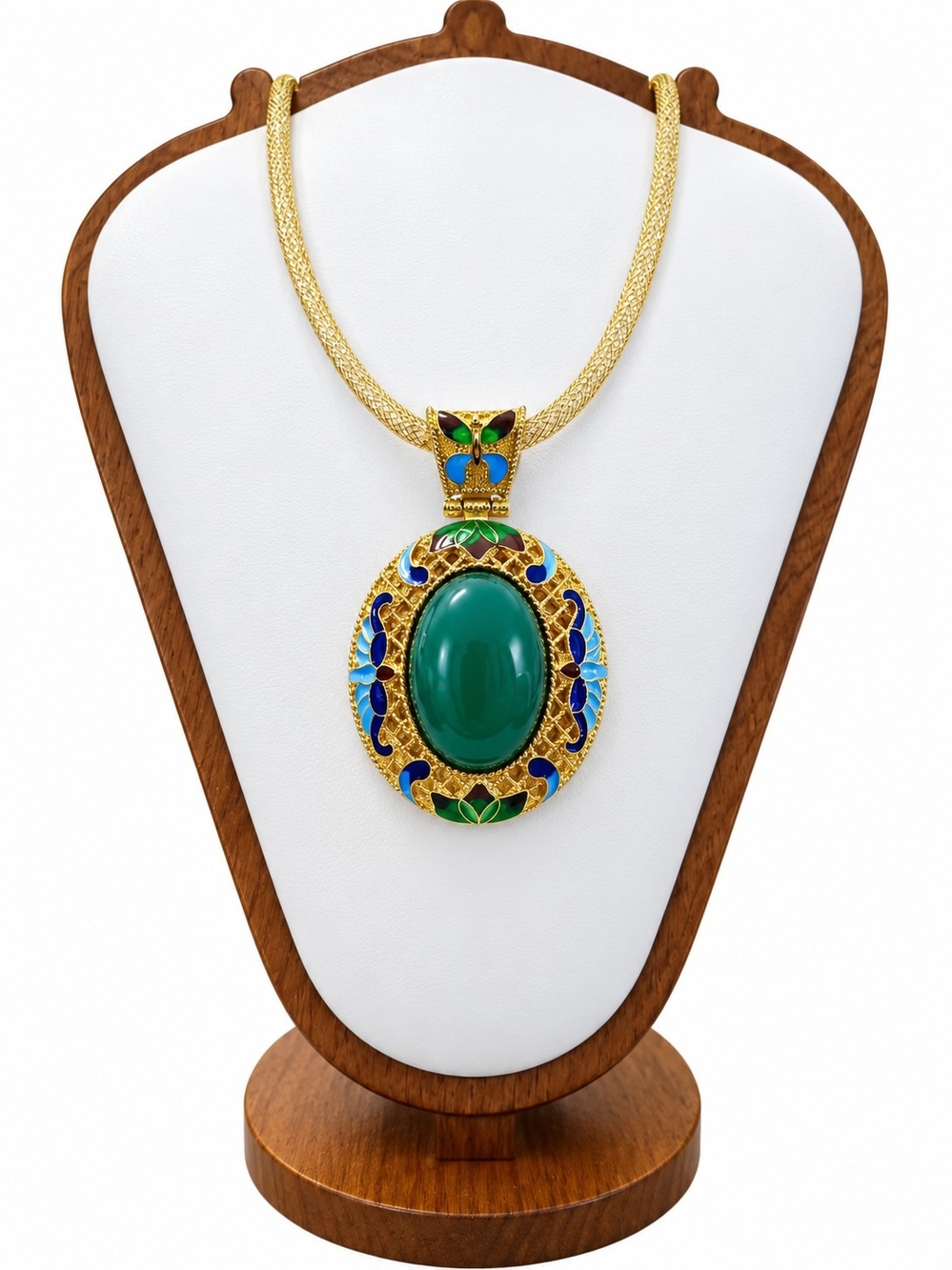 SJ Pearl Green Agate Enamel Necklace - Women Jewelry